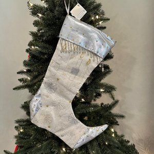 Department 56 Silver Christmas Stocking NWT